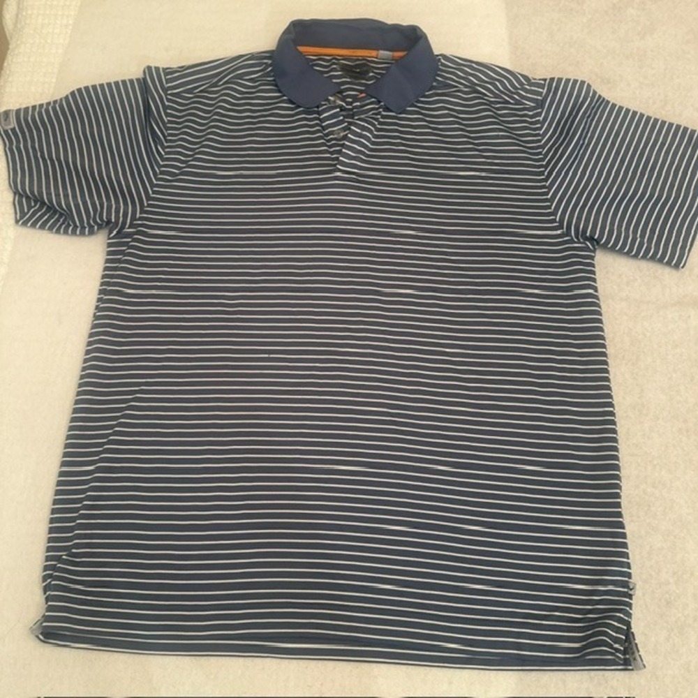Nike Polo Shirt Mens XXL Navy Blue White Striped Short Sleeve Golf Dri-Fit